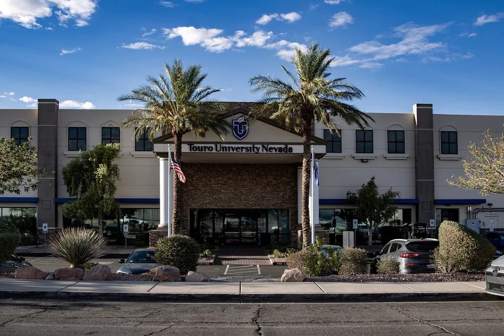 Touro NV COM (DO) — The front entrance of the campus of Touro University Nevada in Henderson